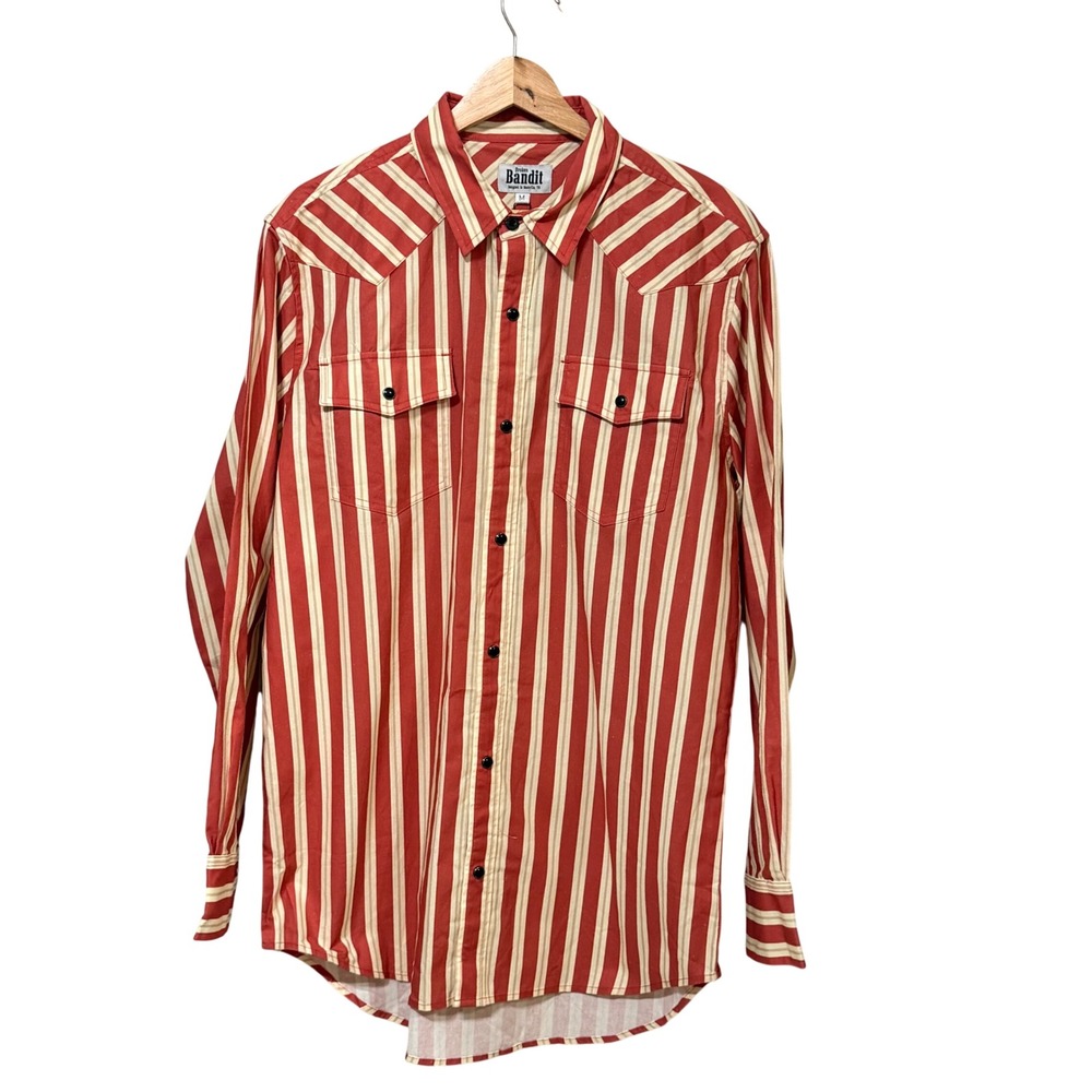 Broken Bandit Mens Red Cream Striped Western Pearl Snap Shirt Medium Nashville
